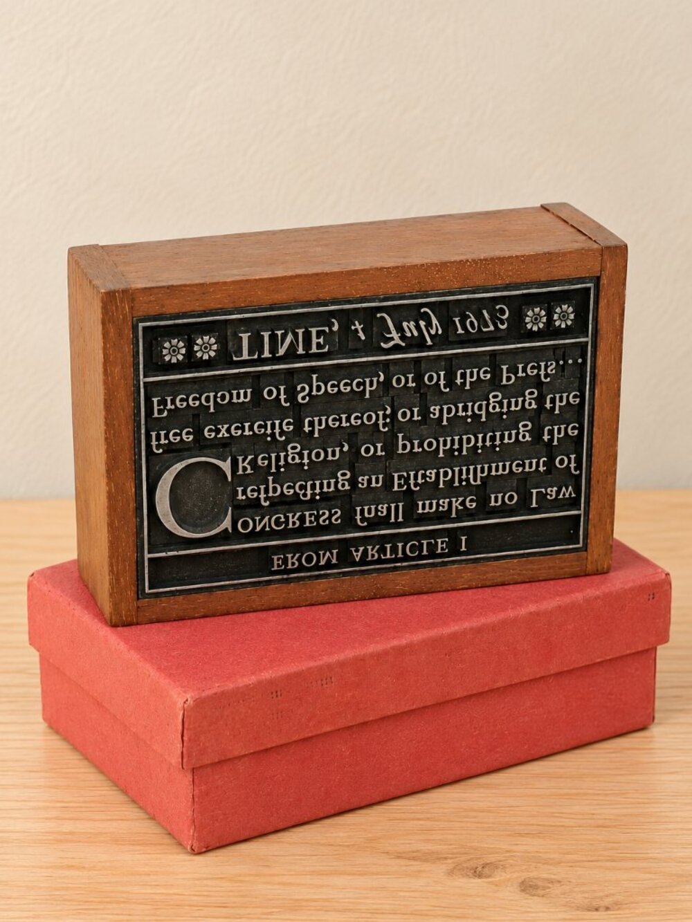 Vintage 1st Amendment Metal Stamp American Americana Wood Block Historical